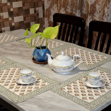 Orange Butti Handmade Canvas Cotton Table Mat Set